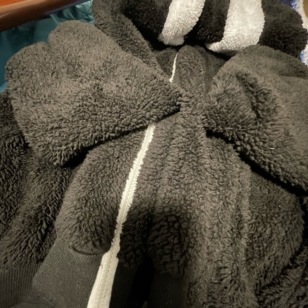 Women’s Streetwear Cozy Plush Black Teddy White Fuzzy Zip Up Jacket XXL - Picture 2 of 5